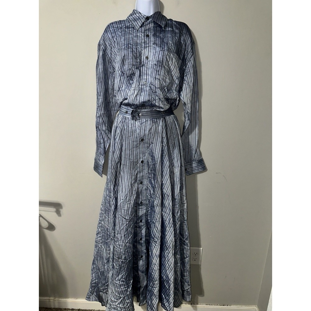 Faith Connexion Sky Stripe Silk‎ Viscose Shirt Dress Suit Set NWT Size M NWT